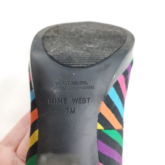 Nine West Womens Multicolor Striped Rainbow Peep Toe Pump Stiletto Heels… - Picture 6 of 11